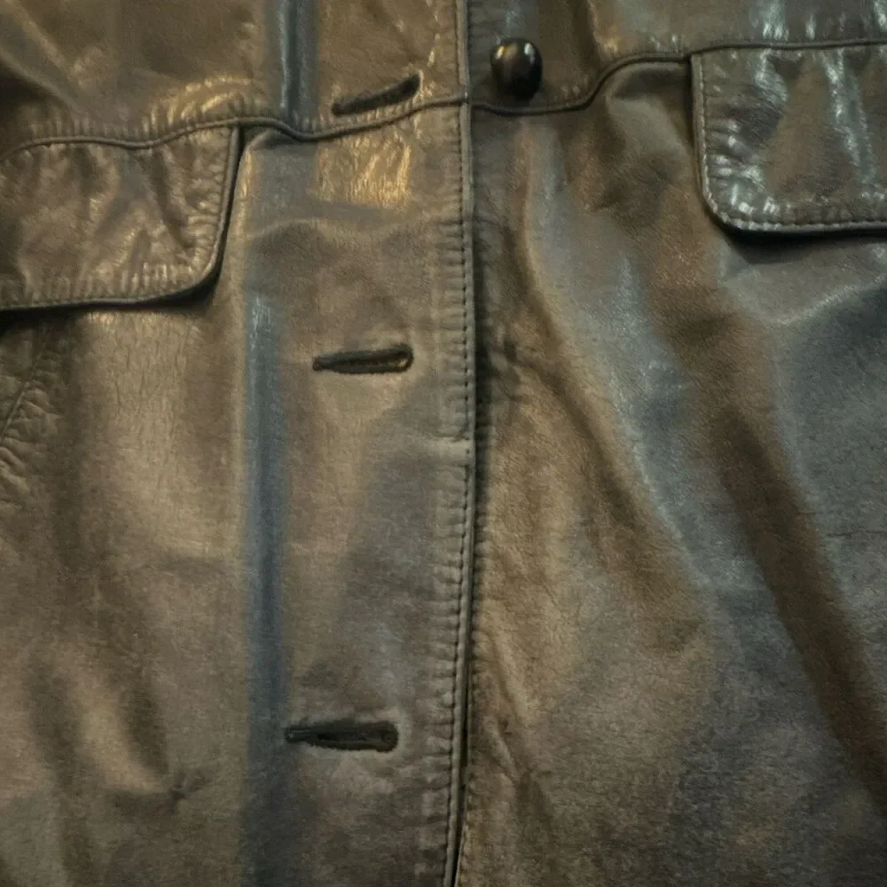 Pelle Mens M Genuine Leather Bomber Jacket Black Snap Front Missing 2 Buttons